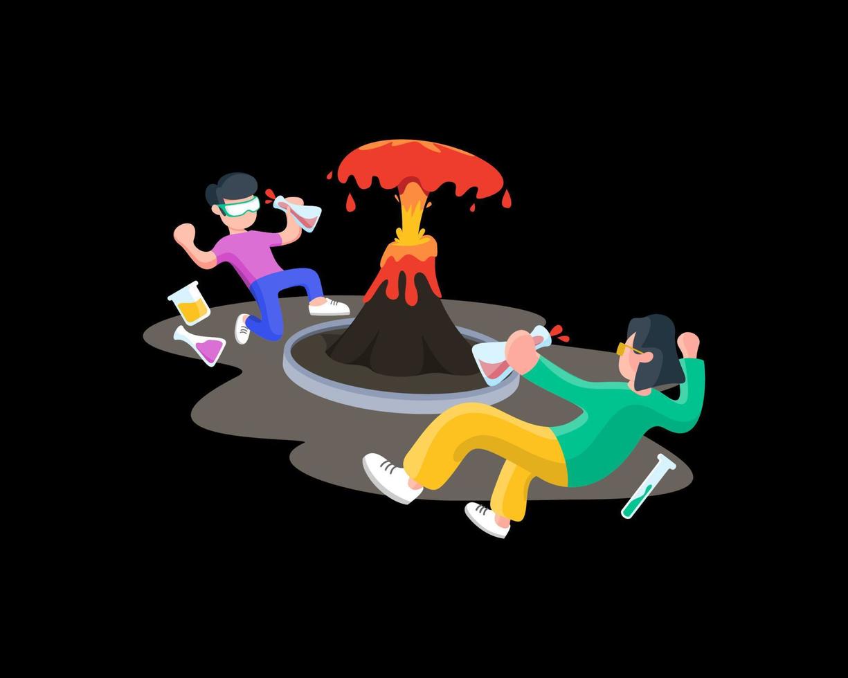 Kids Making a Volcano Project. Flat vector illustration
