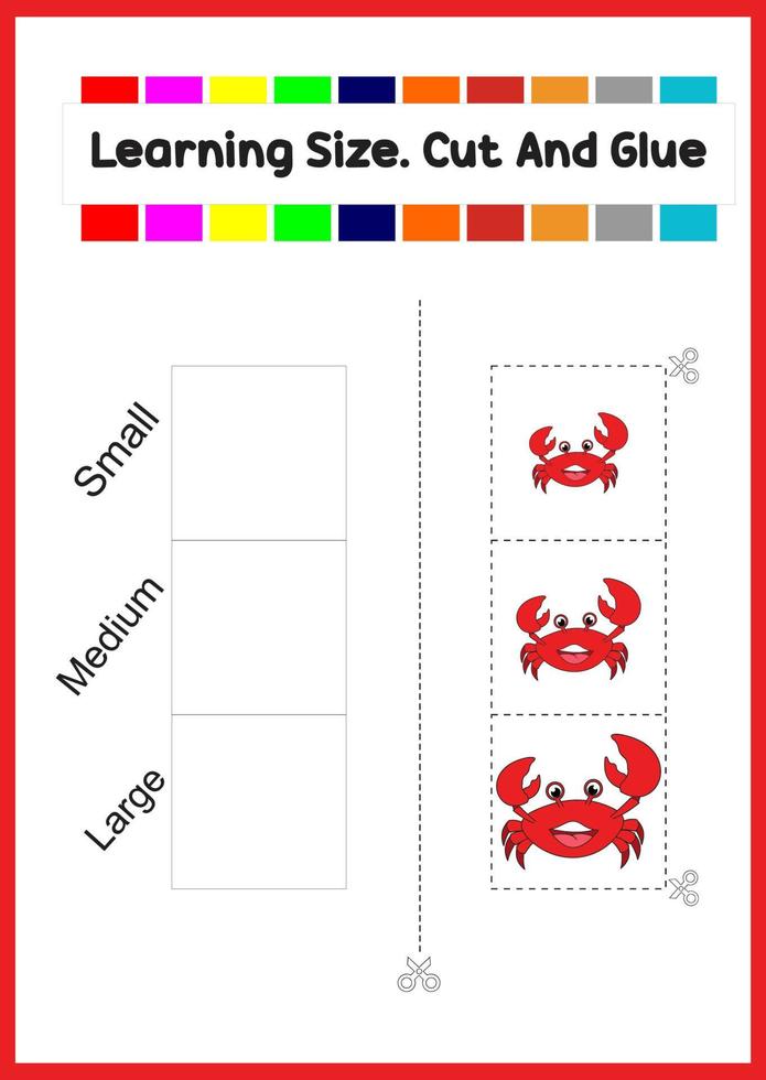 learning size for kids. sort picture by size.cute crab. vector
