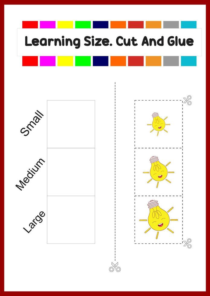 learning size for kids. sort picture by size. bright lamp vector