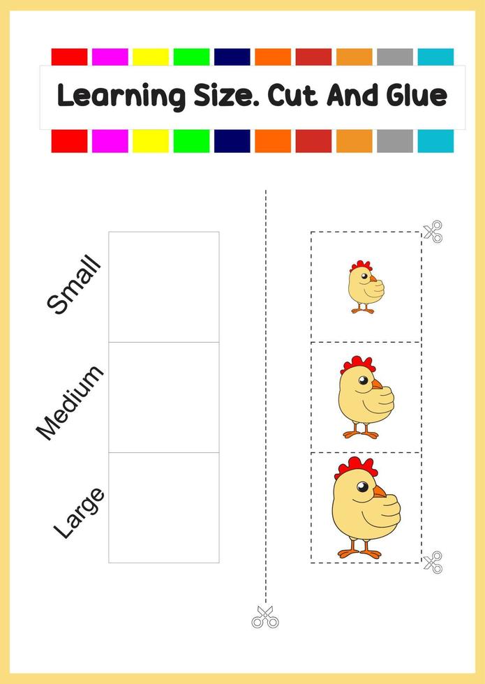 learning size for kids. sort picture by size.cute chicken vector