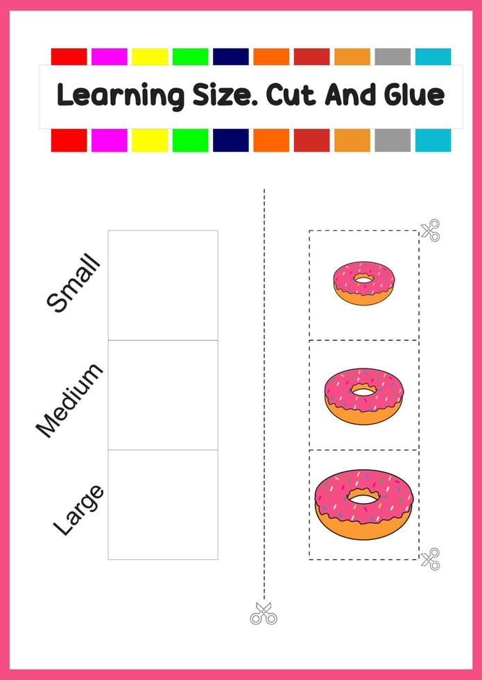 learning size for kids. sort picture by size.delicious donuts vector