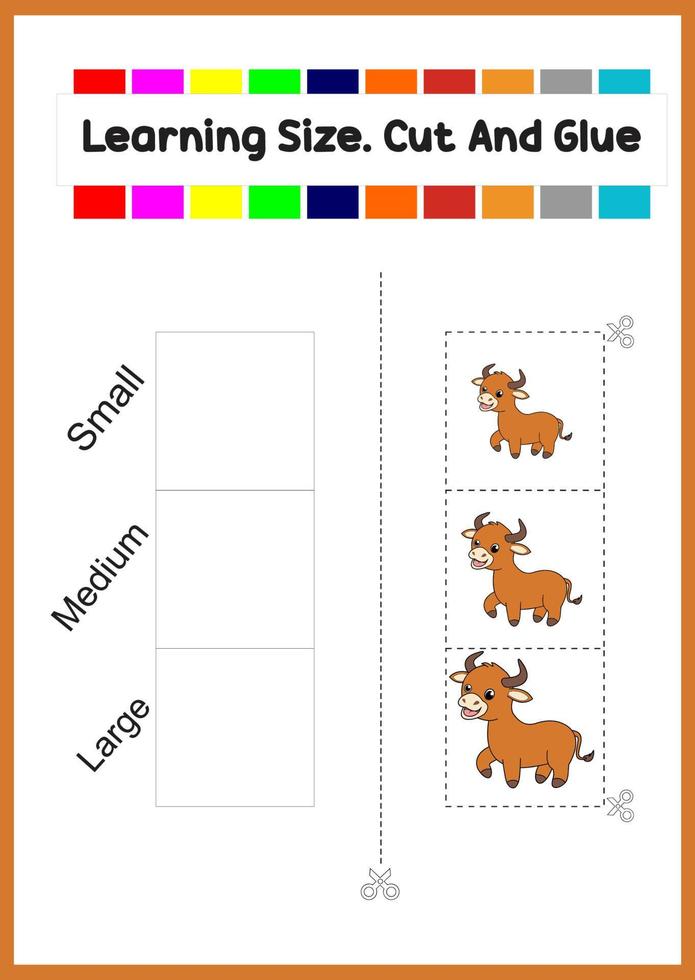 learning size for kids. sort picture by size.cute bull vector