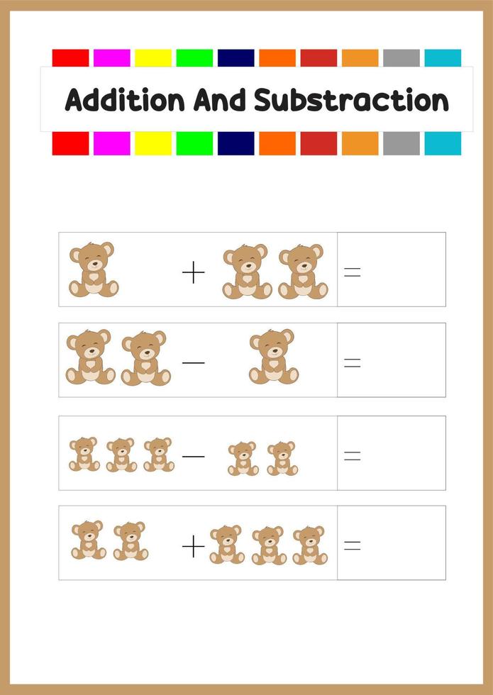 learning addition and subs traction for kids. learn how to count the object. vector