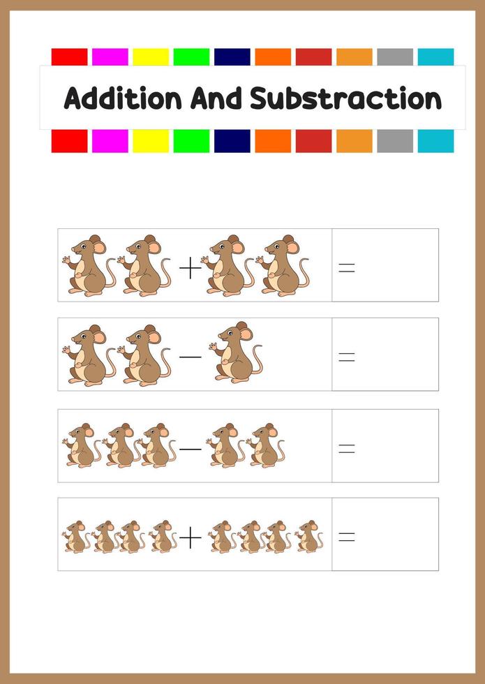 learning addition and subs traction for kids. learn how to count the object. vector