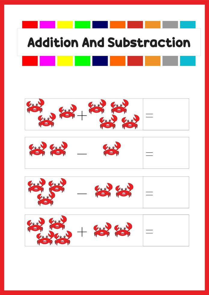 learning addition and subs traction for kids. learn how to count the object. vector