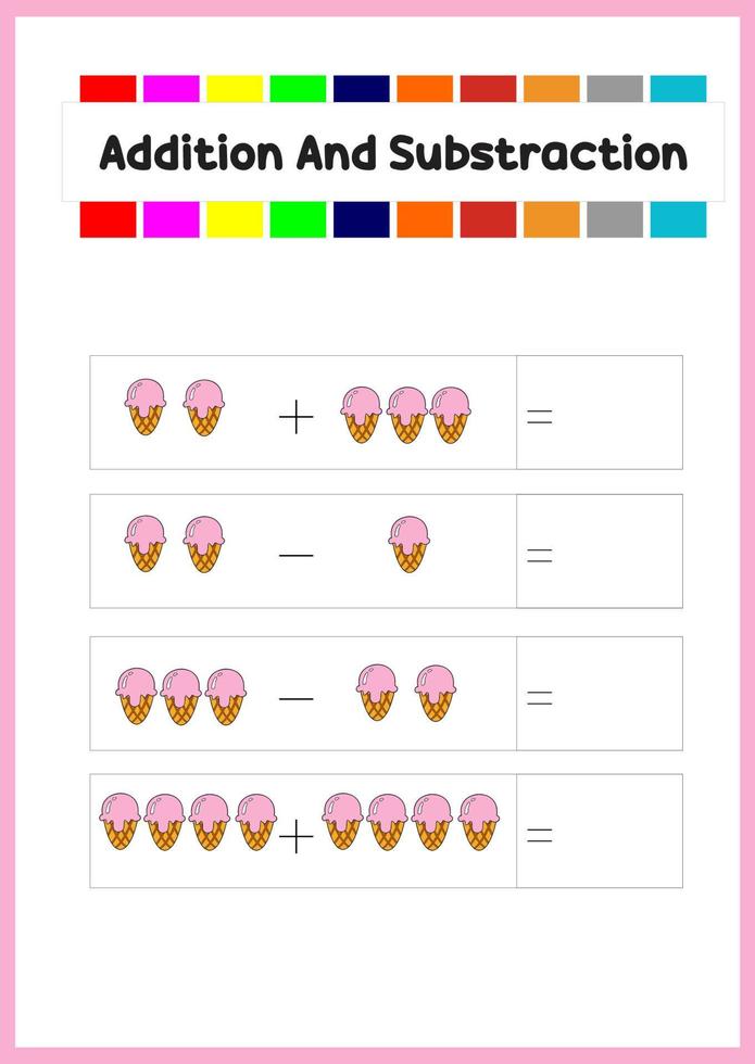 learning addition and subs traction for kids. learn how to count the object. vector