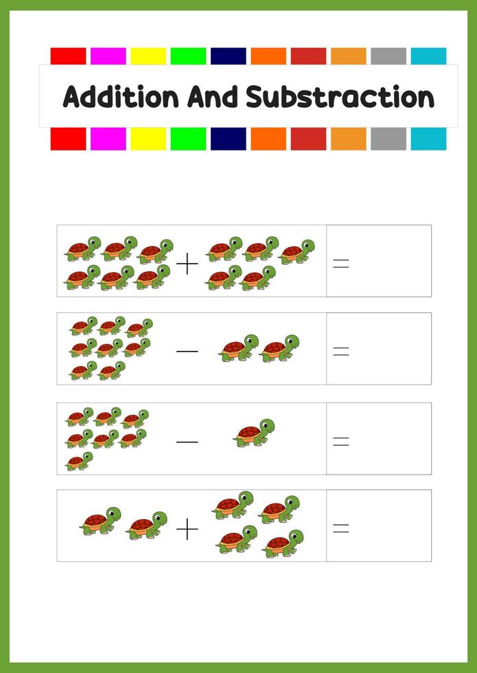 aprendizaje de suma y substracción para niños. aprender a contar el objeto. vector