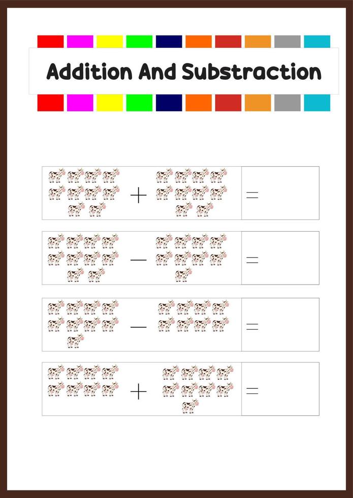 learning addition and subs traction for kids. learn how to count the object. vector