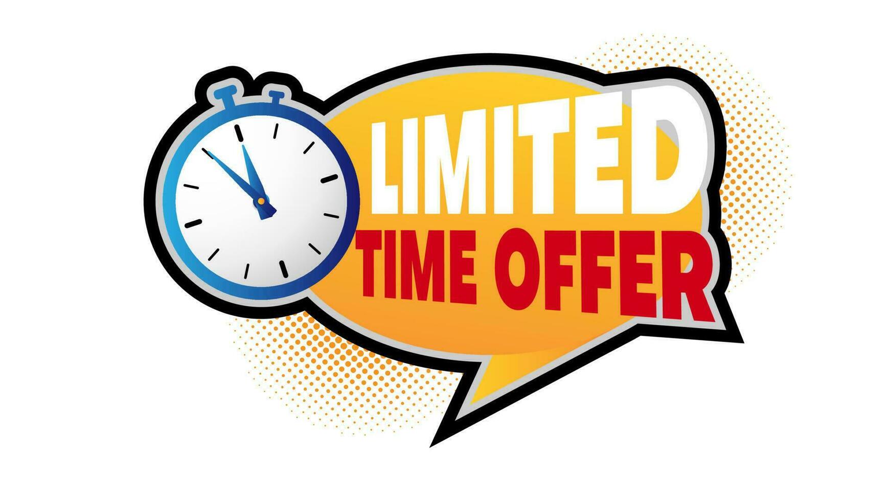 limited time offer banner vector design in orange and blue with stop watch