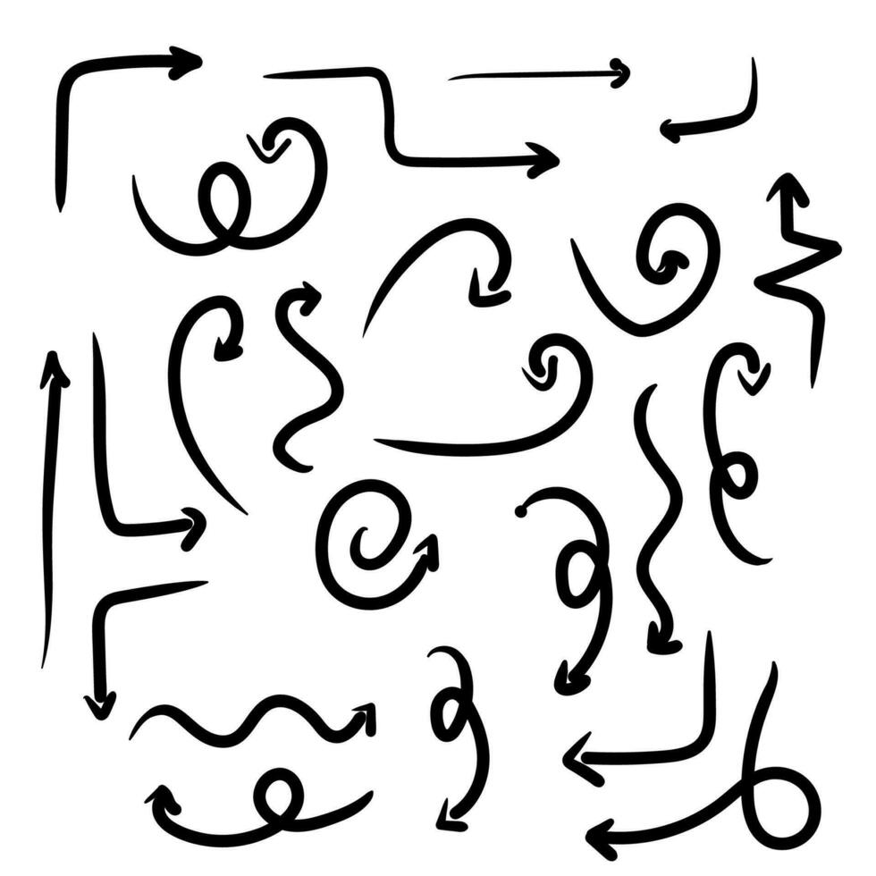 conjunto de flechas dibujadas a mano doodle sobre fondo blanco vector