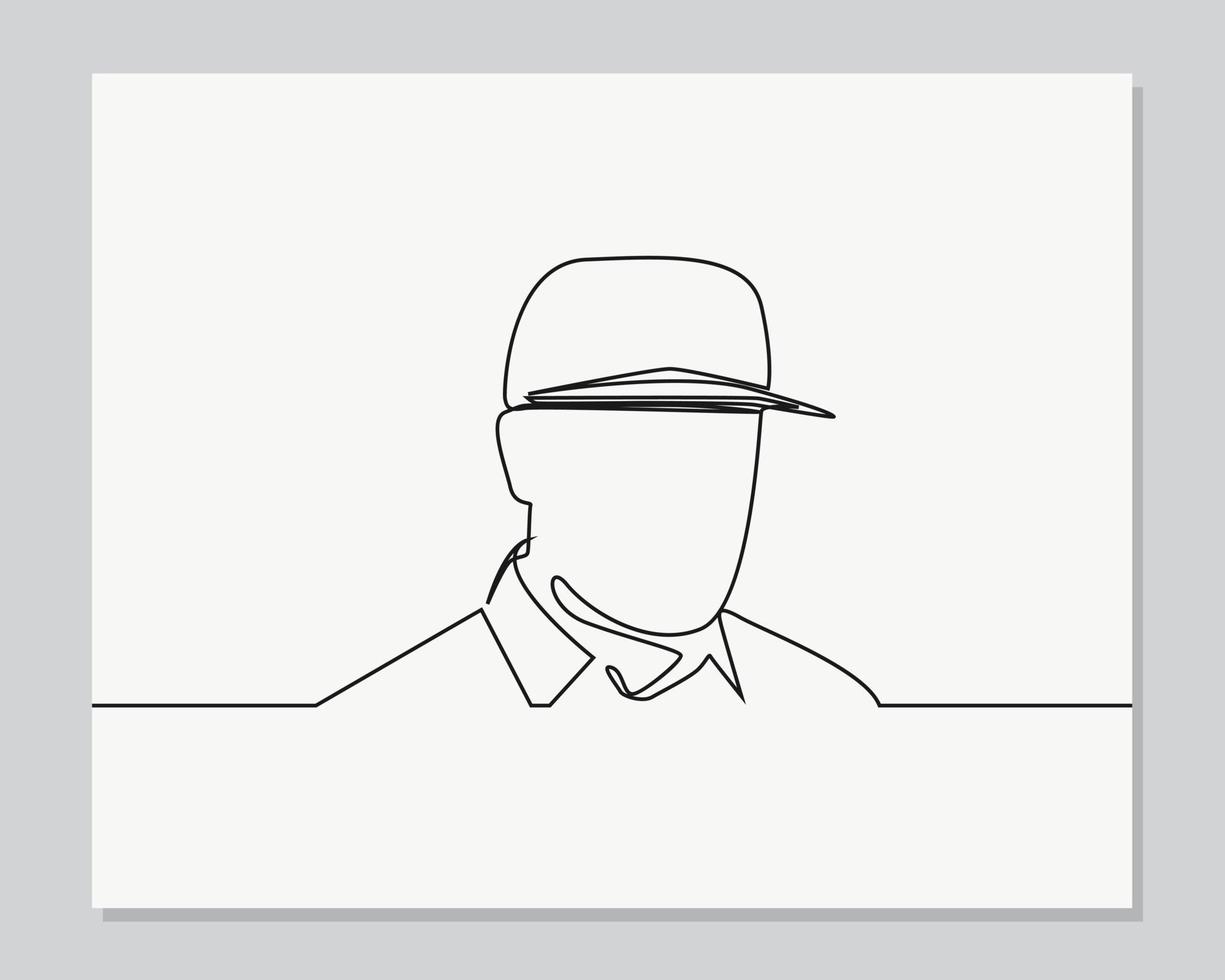 young man wearing cap continuous one line illustration vector