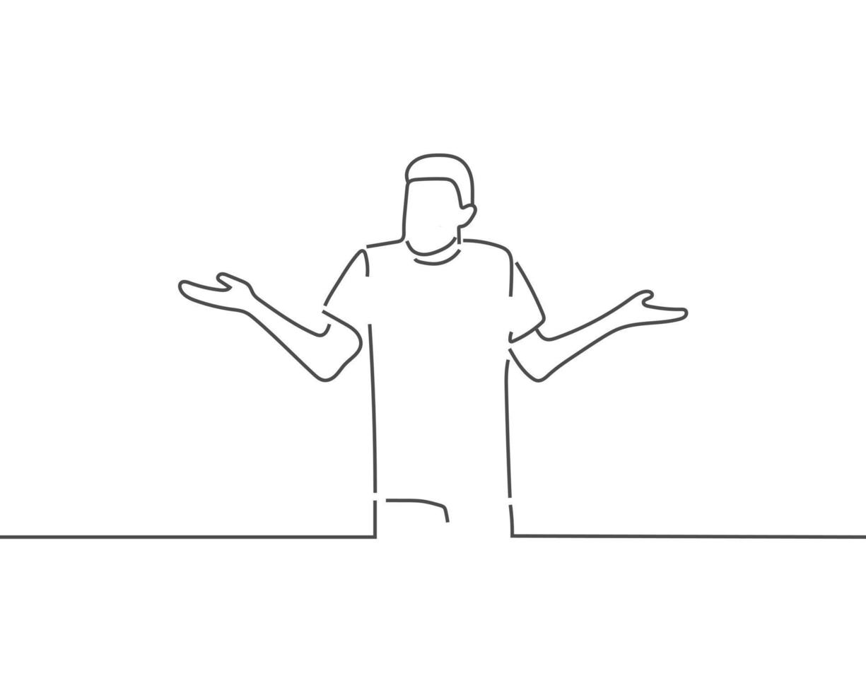 man confuse face expression line drawing or continuous one line illustration vector