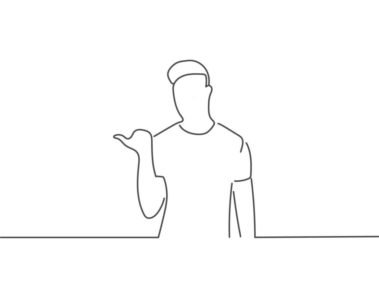 man pointing to the side line drawing or continuous one line illustration vector