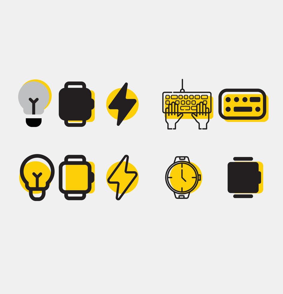 clock icons, keyboard, lightning, lights vector