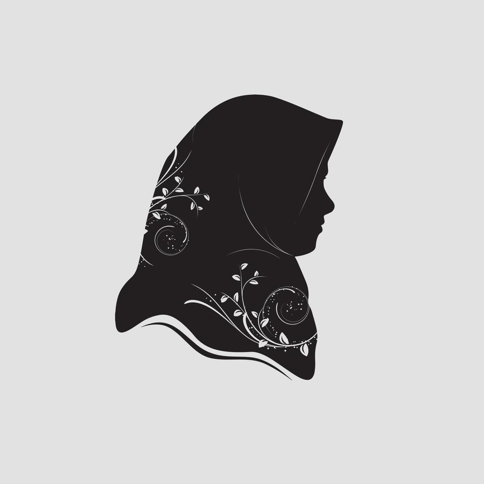 silhouette of woman in veil with floral ornament vector