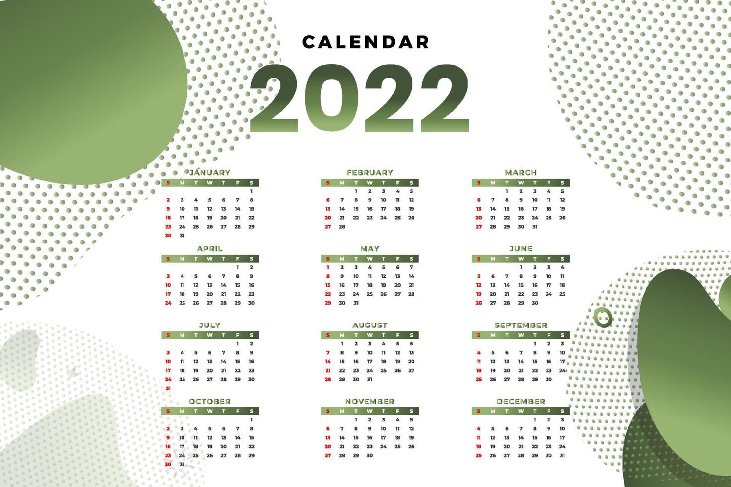 Monthly calendar template for 2022 year. Week Starts on Sunday. Wall calendar in a minimalist style. vector