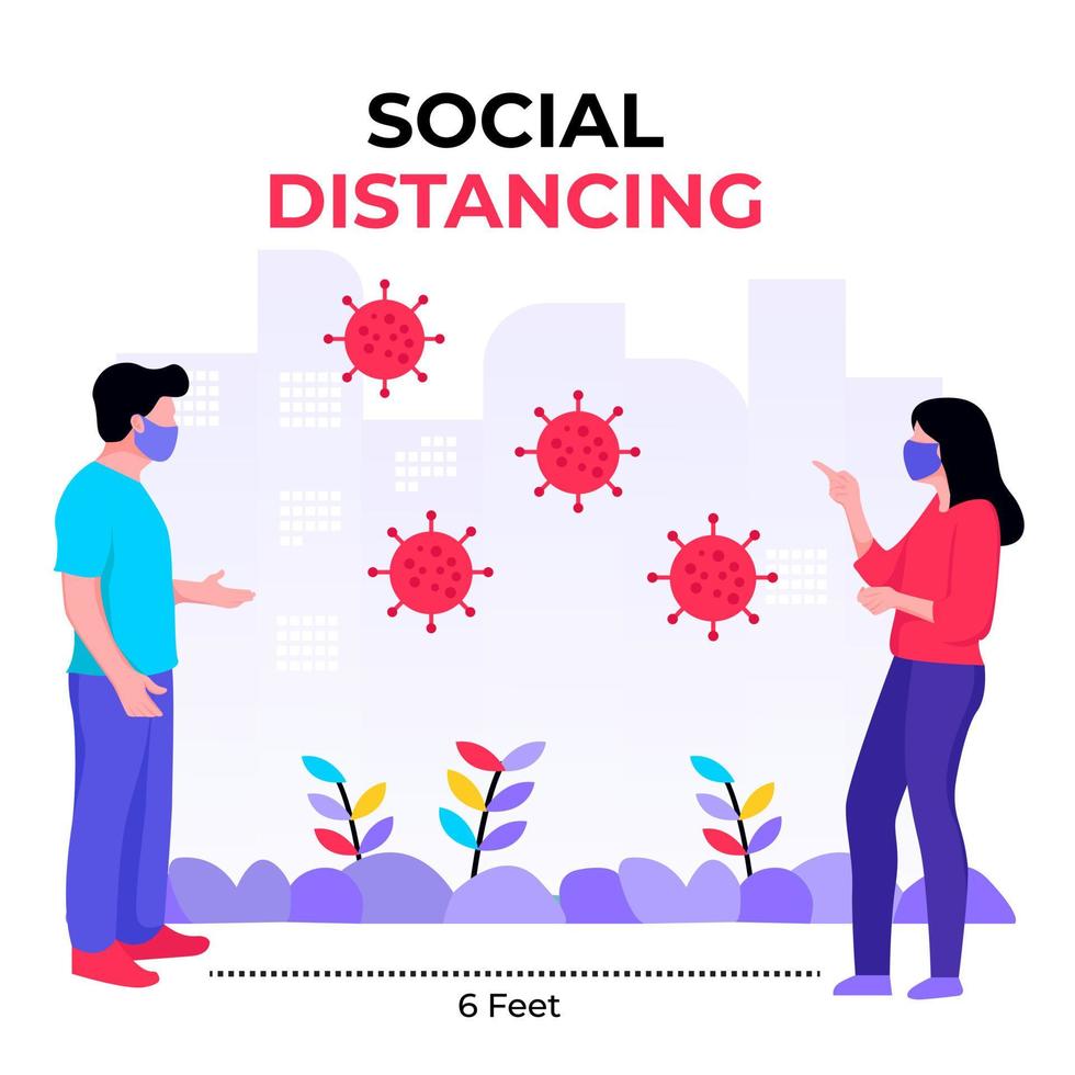 Social distancing, keep distance in public society people to protect from COVID-19 coronavirus vector