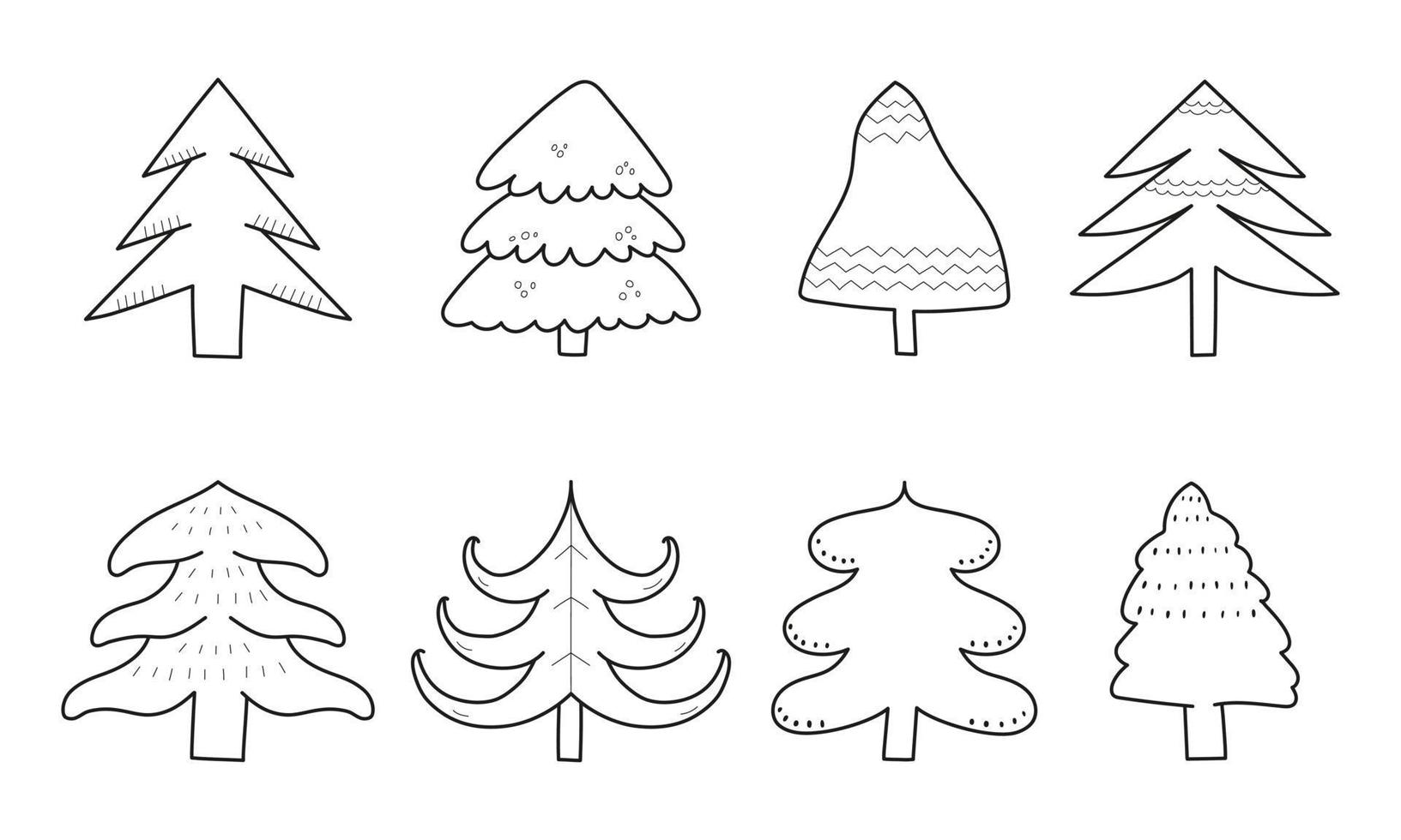 Collection of hand drawn stylized christmas trees. Abstract christmas tree for decoration design. Vector illustration