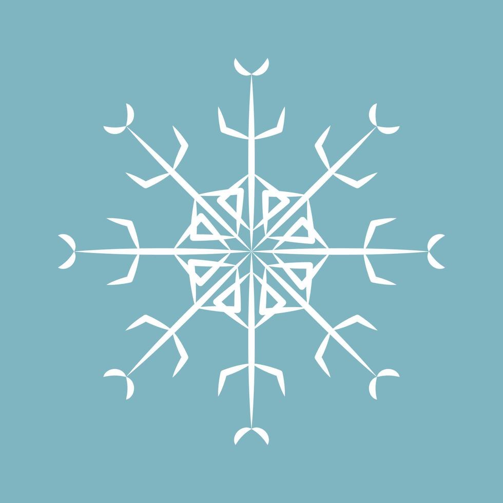 White snowflake isolated on blue background. Celebration decor. Vector illustration