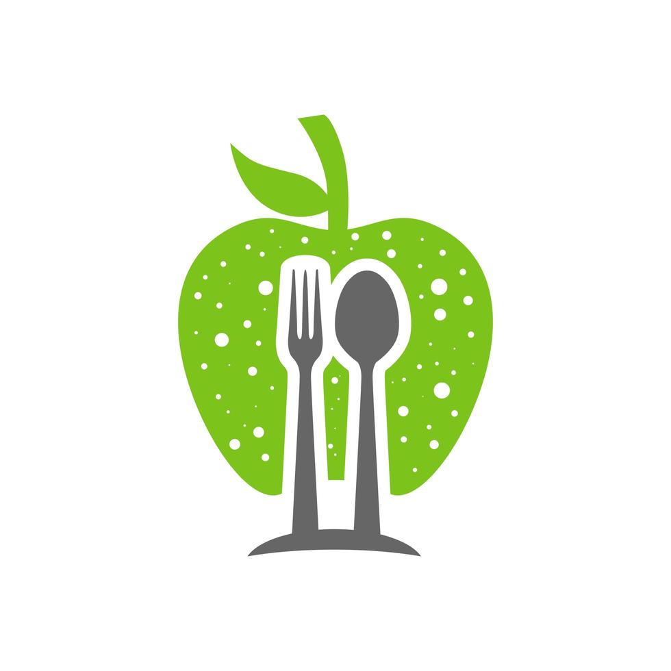 cutlery and apple logo design vector