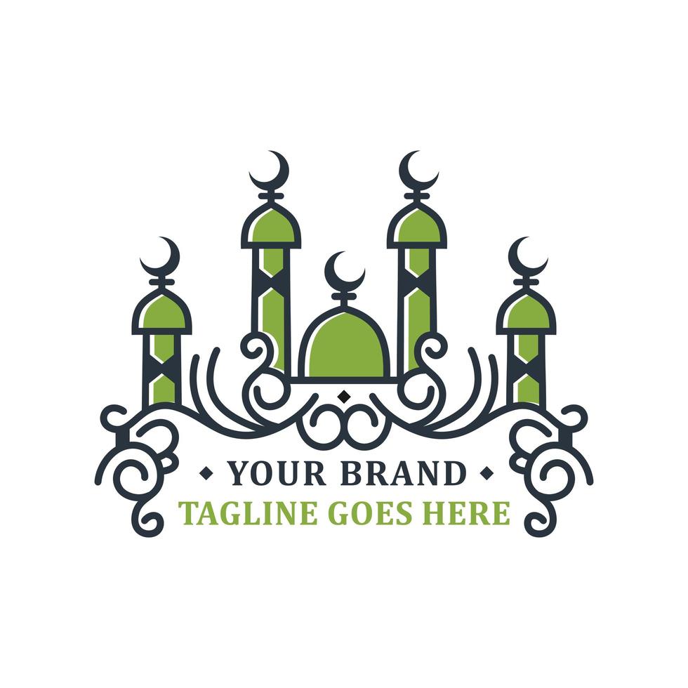 mosque logo design with five domes vector