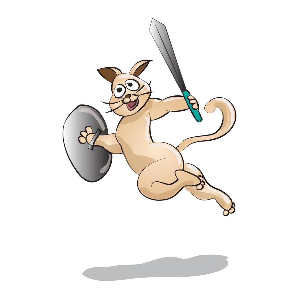 dibujos animados de gato guerrero vector