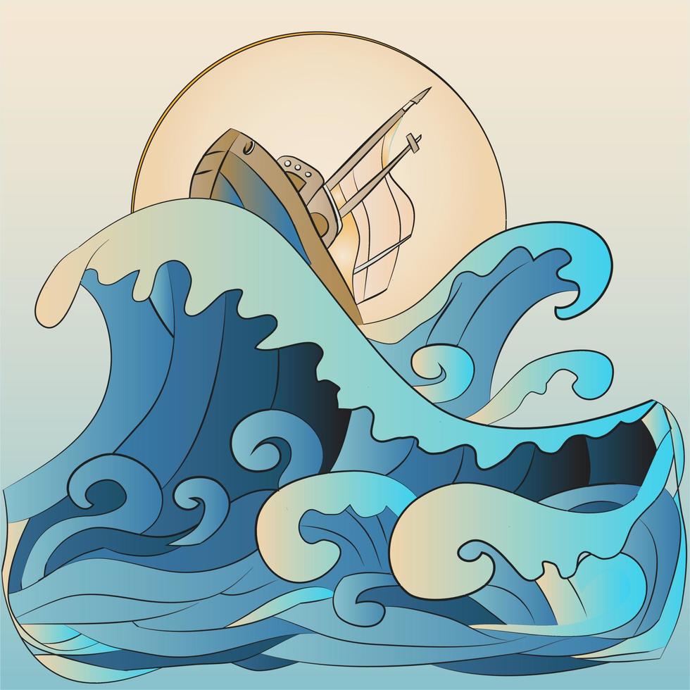 Boat and Ocean Waves vector