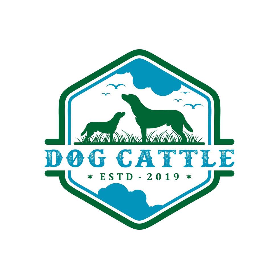 vintage cattle dog logo design template vector