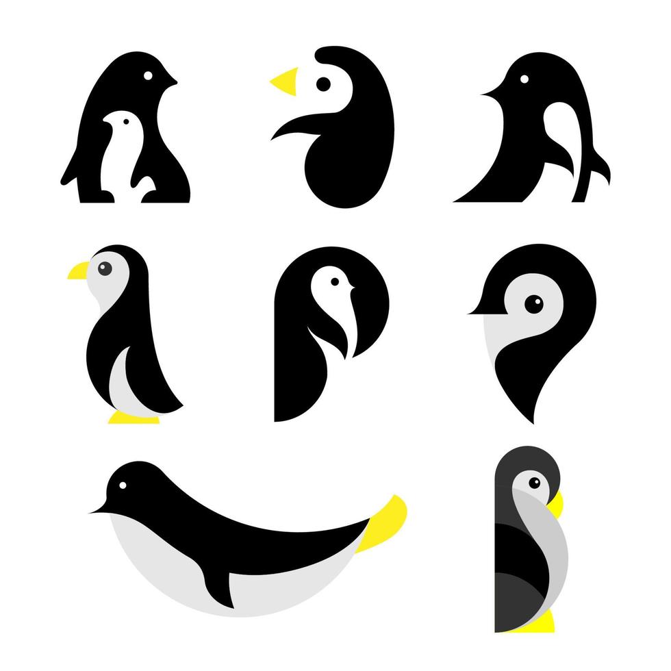 pingüino animal logo icono símbolo vector diseño gráfico conjunto