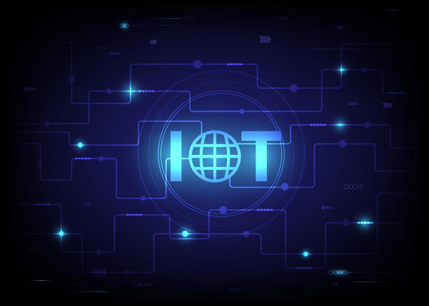 concepto de Internet de las cosas y conceptos de conectividad en una red. tela de araña de conexiones de red con un fondo azul futurista placa de circuito digital. vector
