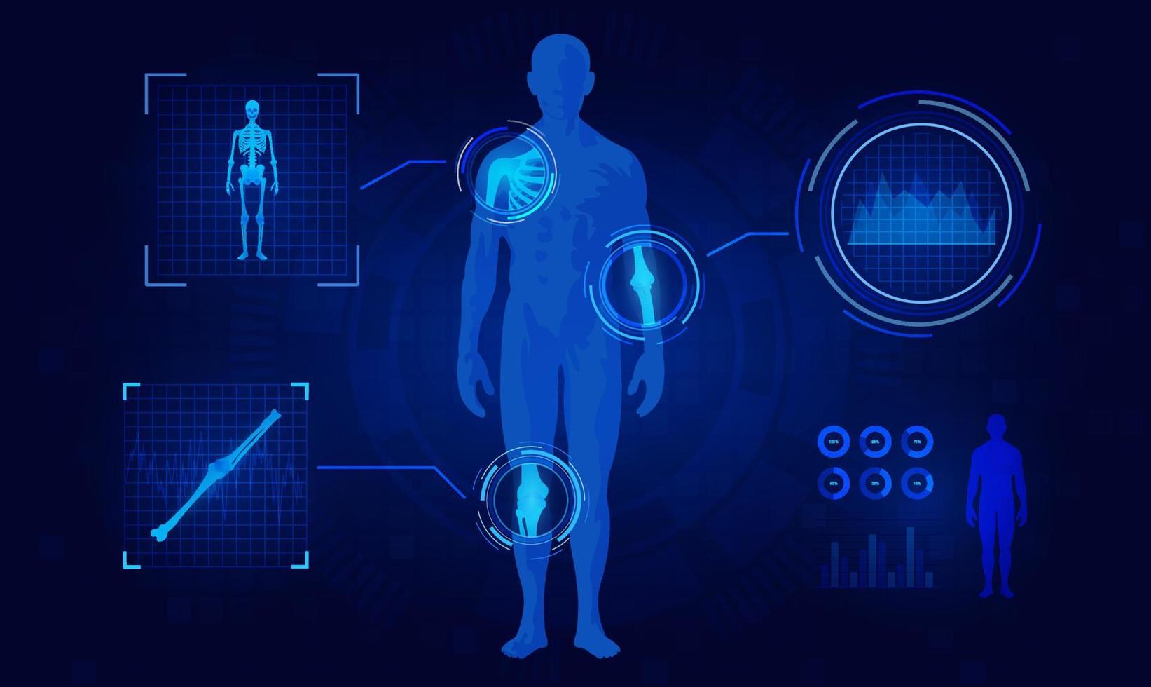 concepto de tecnología médica fondo abstracto ortopédico médico. tratamiento para ortopedia traumatologia de huesos de rodilla, codo, clavícula y lesiones articulares. vector