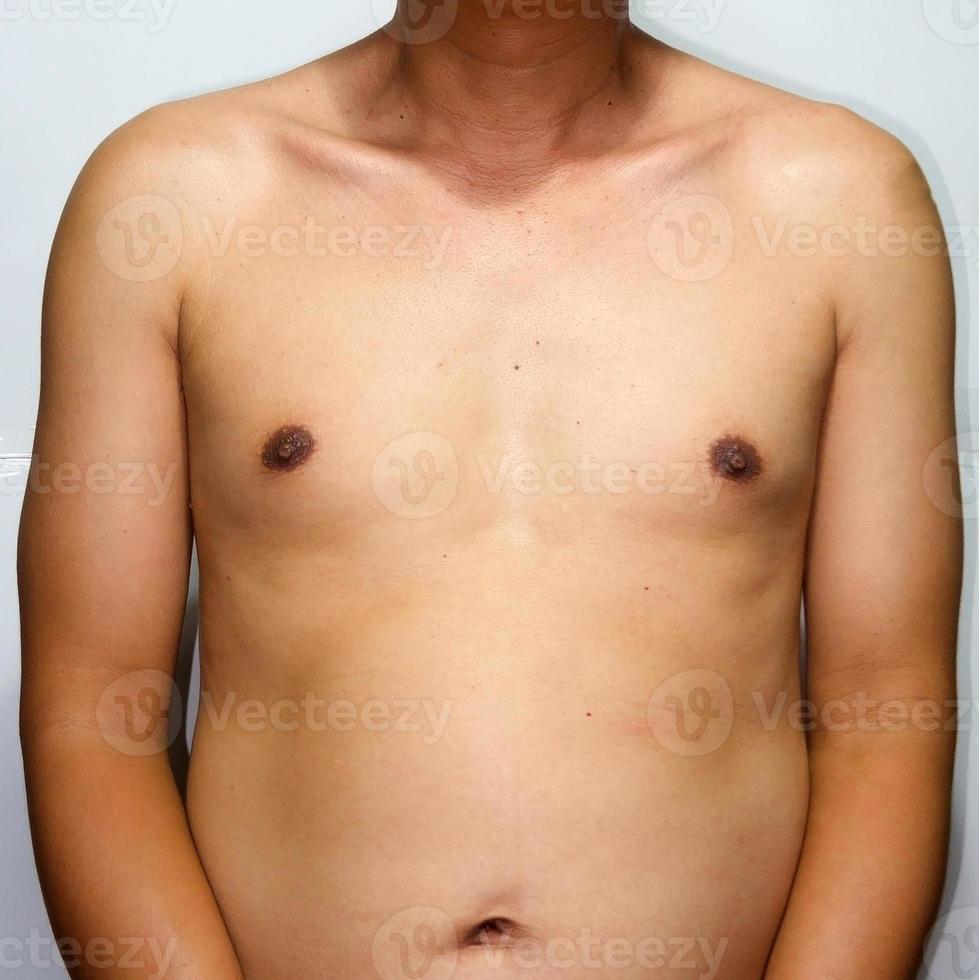 Male body fat on white background photo