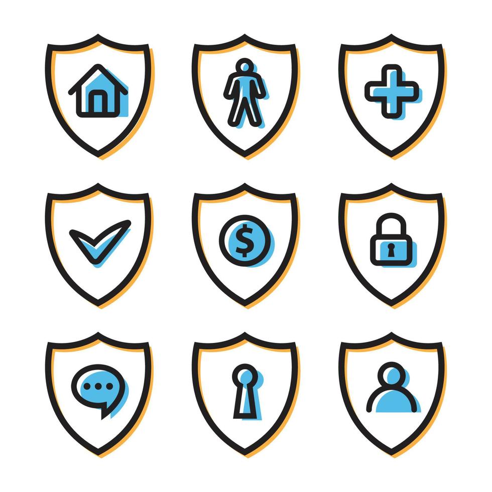 security themed icons, form shield shape, set collection design vector
