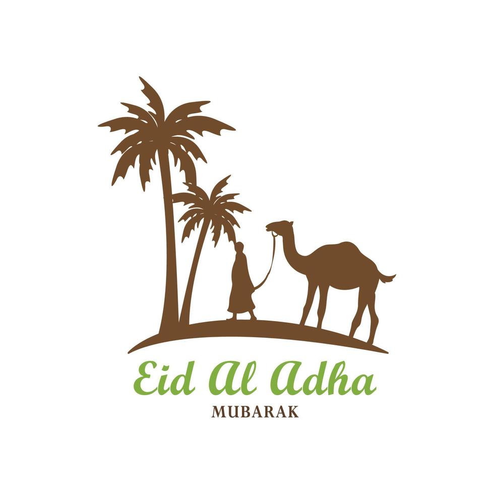camel with people islamic element design, palm tree, minimal logo, eid al adha ornamental, religion vector graphic
