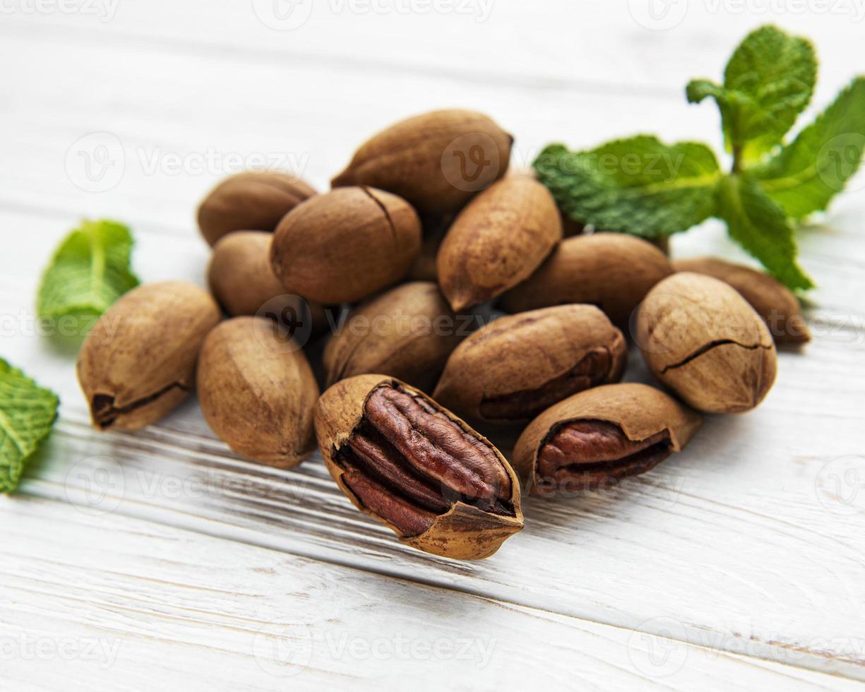 Pecan nuts on a table photo