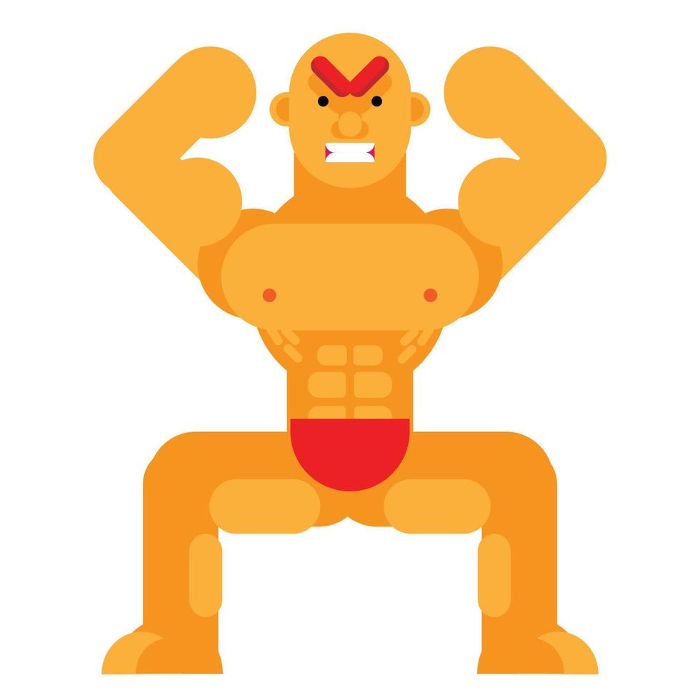 Flat style man showing triceps and chest packs. bodybuilding competition concept. vector