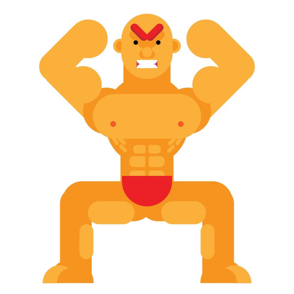 Flat style man showing triceps and chest packs. bodybuilding competition concept. vector