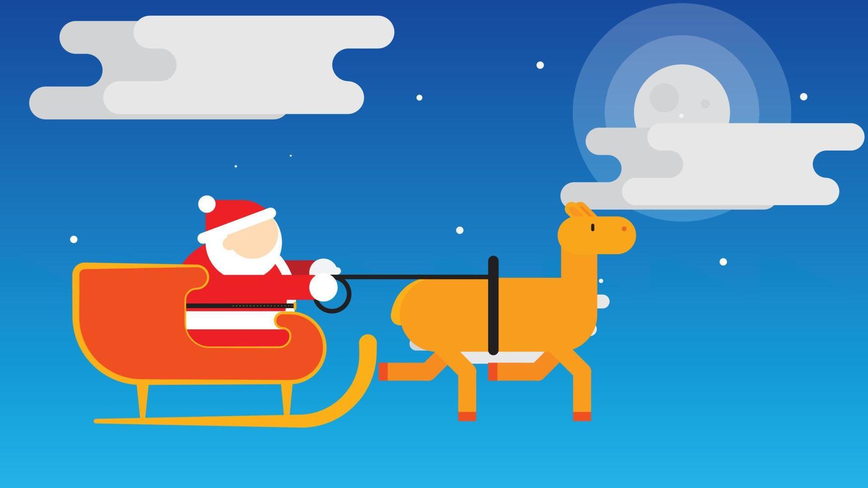 Merry Christmas with Santa Cluse and Reindees on winter background. vector