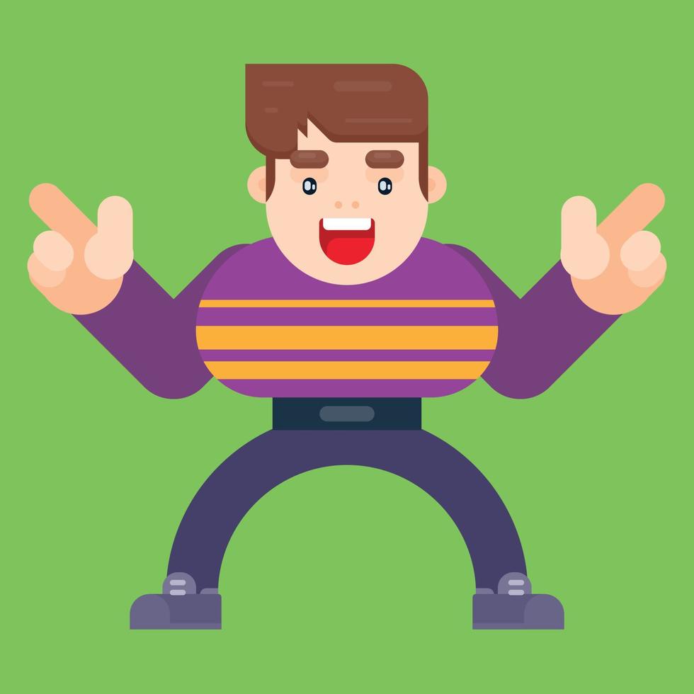 Dancing boy with shocked expression. Flat style vector illustration.