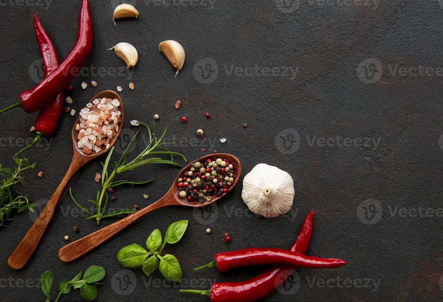 Variety of colorful spices photo