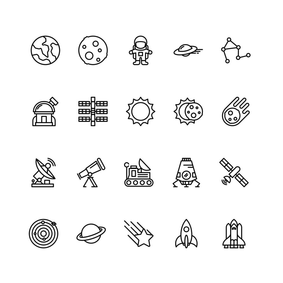 Set of space outline icon style vector