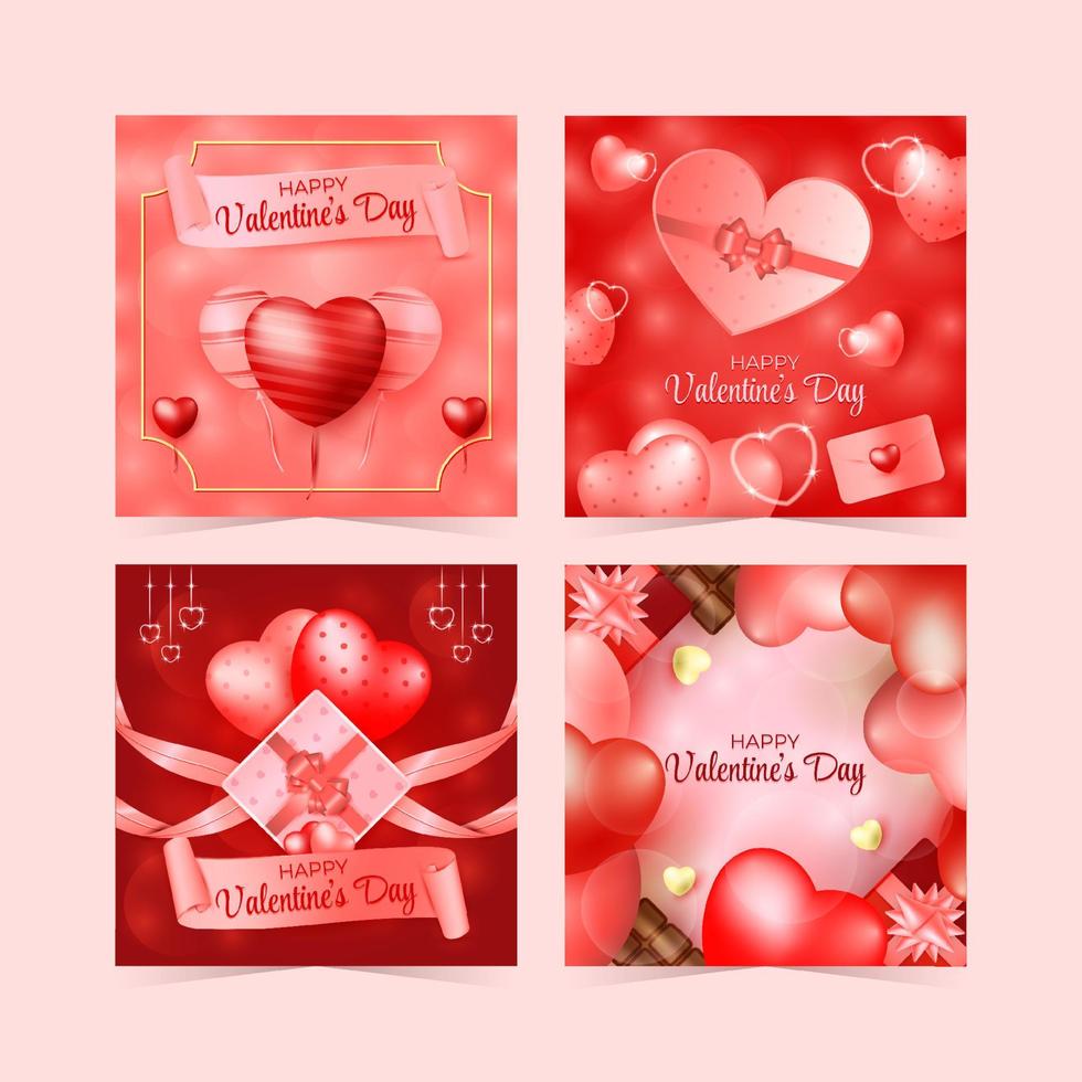 conjunto de publicaciones en redes sociales del día de san valentín vector