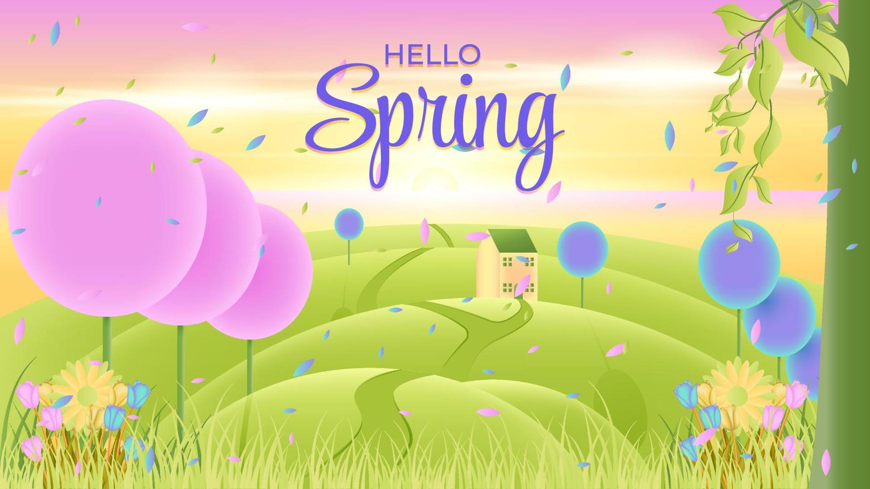 hola fondo de paisaje de primavera vector