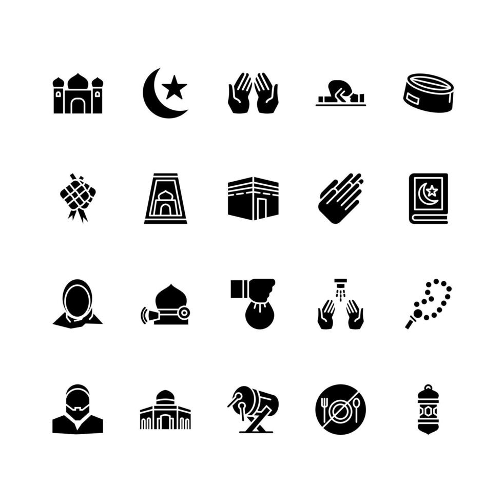Set of Ramadan Icons Glyph Style vector