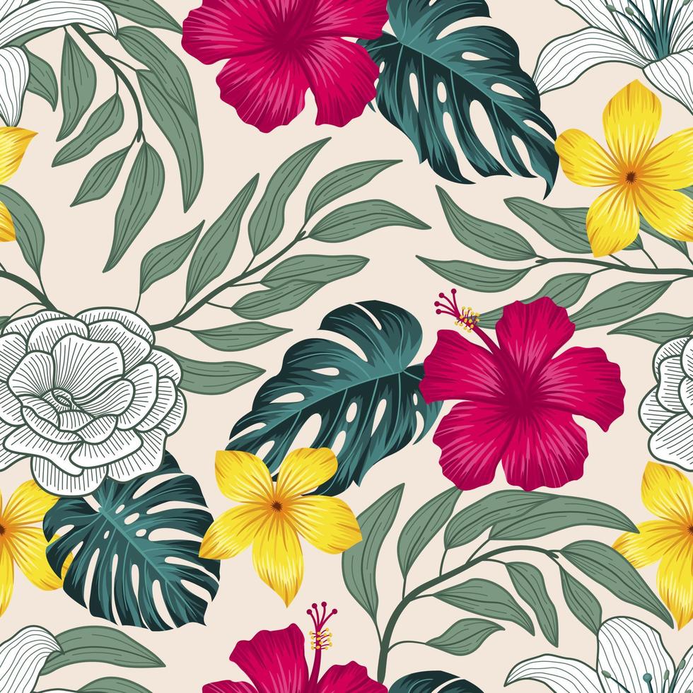 Floral seamless pattern with leaves. tropical background vector