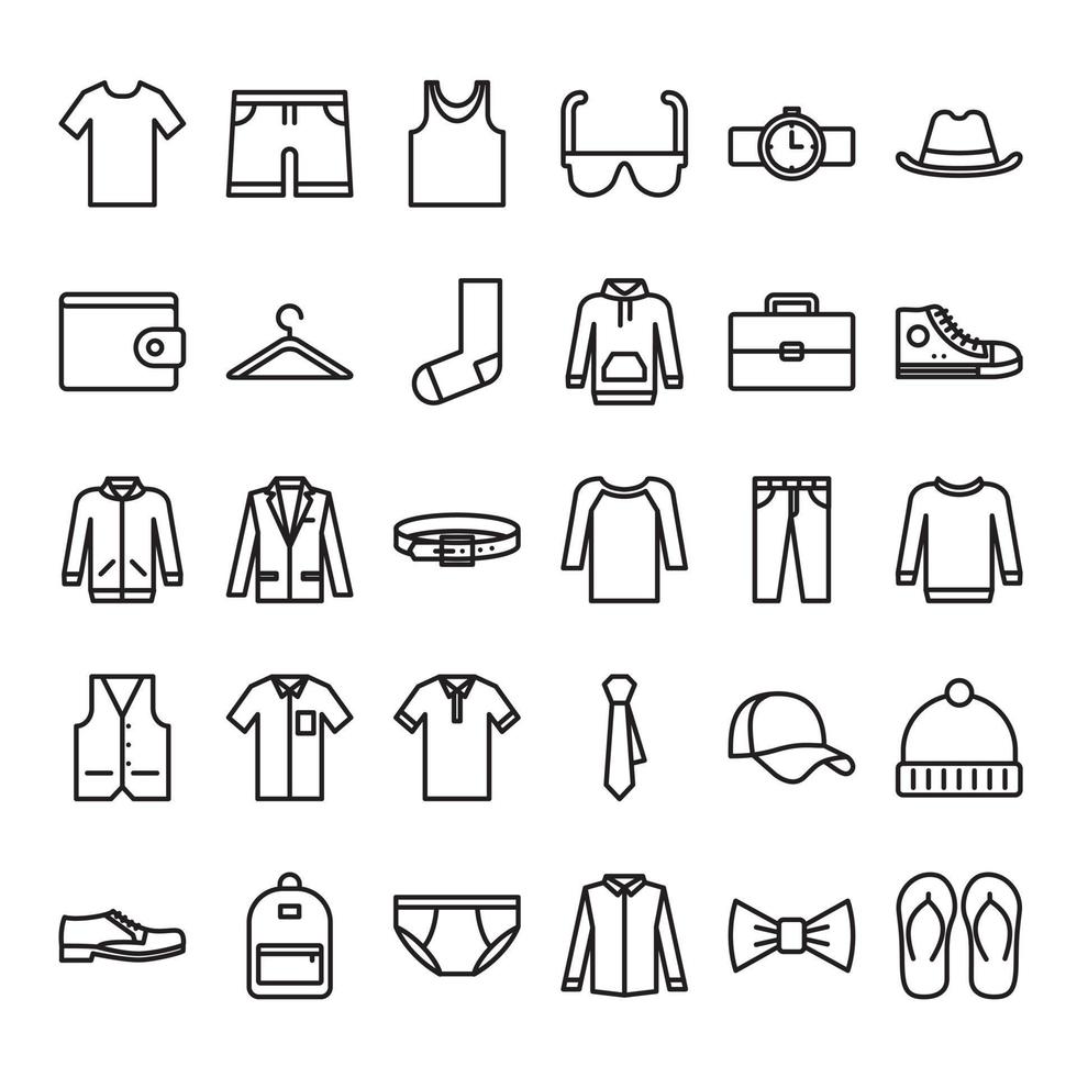 Men fashion outline icon set vector