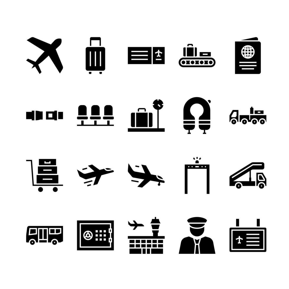 Set of Airport Icons Glyph Style vector