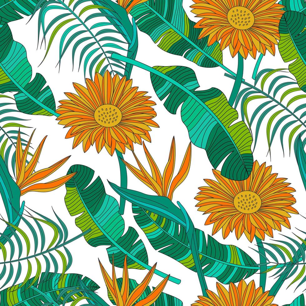 Floral seamless pattern with leaves. tropical background vector