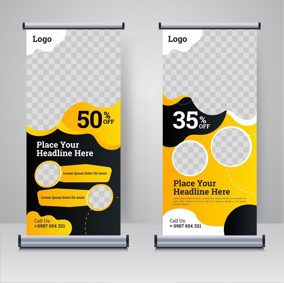 Food and Restaurant roll up banner design template vector