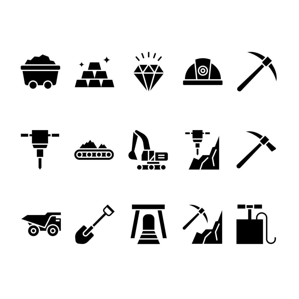 Set of Mining Icons Glyph Style vector